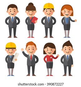 Big set of business characters in a flat style. Men and women in business suits various professions.