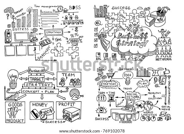 Big Set Business Doodles Icons Computer Stock Vector (royalty Free 