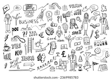 Big set of business elements in doodle style. Hand drawn vector illustration EPS10. Great for banner, posters, cards, stickers and professional design.