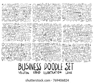 Big Set of Business illustration Hand drawn doodle Sketch line vector