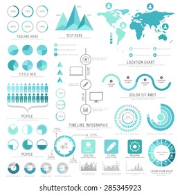 A big set of business infographic elements including statistical graphs and charts with world map annual professional reports presentation.