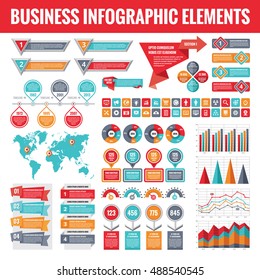 Big set of business infographic elements for presentation, brochure, web site and other projects. Abstract infographics templates in flat style design. Vector concept illustration and icons. 