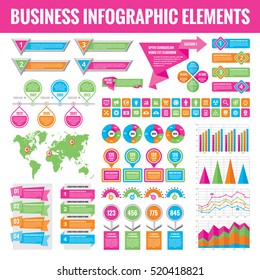 Big set of business infographic elements for presentation, brochure, web site and other projects. Abstract infographics templates in flat style design. Vector concept illustration and icons.