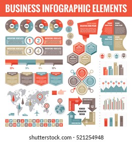 Big set of business infographic elements for presentation, brochure, web site and other projects. Abstract infographics templates in flat style design. Vector concept illustration and icons.