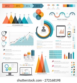 A big set of Business Infographics elements with different statistical graphs and charts to present your data effectively.