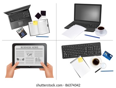 Big set of business and office backgrounds. Vector illustration.