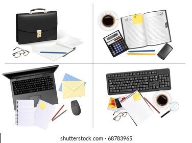 Big set of business and office supplies. Vector.