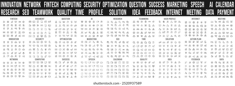 Big set of business related original icons. Network, teamwork, payment, computing, seo, ai etc. Editable stroke