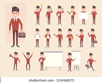 Big Set of Businessman showing different gestures, with various accesories. Character vector flat design for your project.