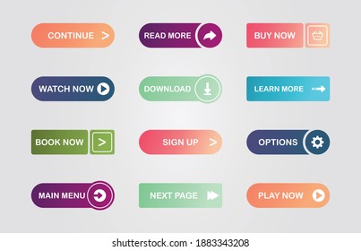 Big set of button for website design on grey background. Web icons. Different colors of elements and gradient. Vector
