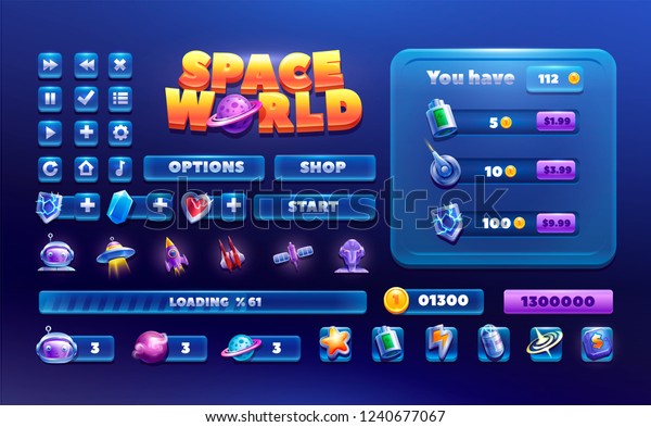 ゲームやアプリの大きなセットボタン ガラスゲームuiキット 宇宙ゲームのアイコン のベクター画像素材 ロイヤリティフリー