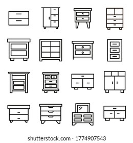 Big set of cabinet line icons. Vector illustration isolated on a white background. Premium quality symbols. Stroke vector icons for concept or web graphics. Simple thin line signs.