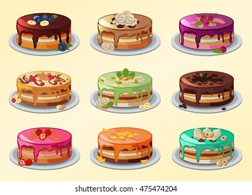 Big set of cakes. Vector illustration on isolated background.