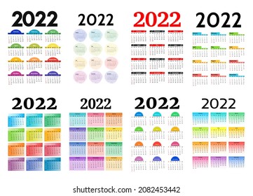 Big set of calendars for 2022 isolated on a white background. Sunday to Monday, business template. Vector illustration