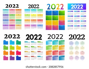 Big set of calendars for 2022 isolated on a white background. Sunday to Monday, business template. Vector illustration