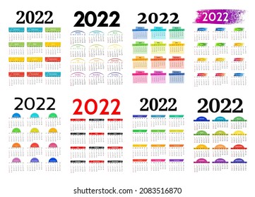 Gran conjunto de calendarios para 2022 aislados en un fondo blanco. De domingo a lunes, plantilla de negocios. Ilustración del vector