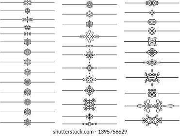 Big set of calligraphic text dividers, separators in monoline style, geometric elements for your design.