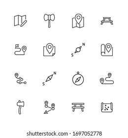 Big set of camping line icons. Vector illustration isolated on a white background. Premium quality symbols. Stroke vector icons for concept or web graphics. Simple thin line signs. 