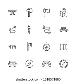 Big set of camping line icons. Vector illustration isolated on a white background. Premium quality symbols. Stroke vector icons for concept or web graphics. Simple thin line signs.