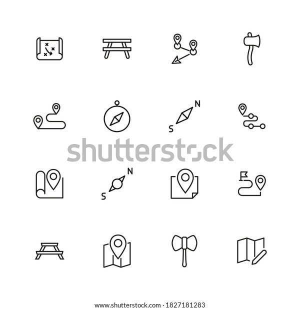 Big set\
of camping line icons. Vector illustration isolated on a white\
background. Premium quality symbols. Stroke vector icons for\
concept or web graphics. Simple thin line\
signs.