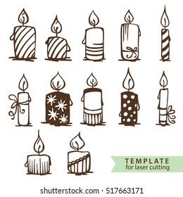 Big set of candles. Template for making a stamp or laser cutting. Vector illustration