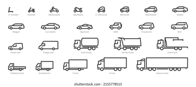 Big set car icons, different transport types 