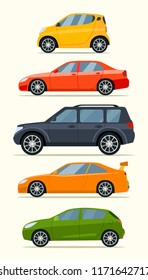 Big set of car models. Vector flat style  illustration