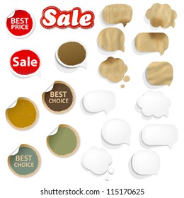 Big Set Cardboard Structure With Paper Speech Bubbles, Vector Illustration