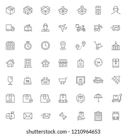 big set of cargo and delivery icons vector design with simple outline and modern style, editable stroke