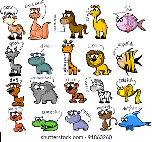 Big set of cartoon animals
