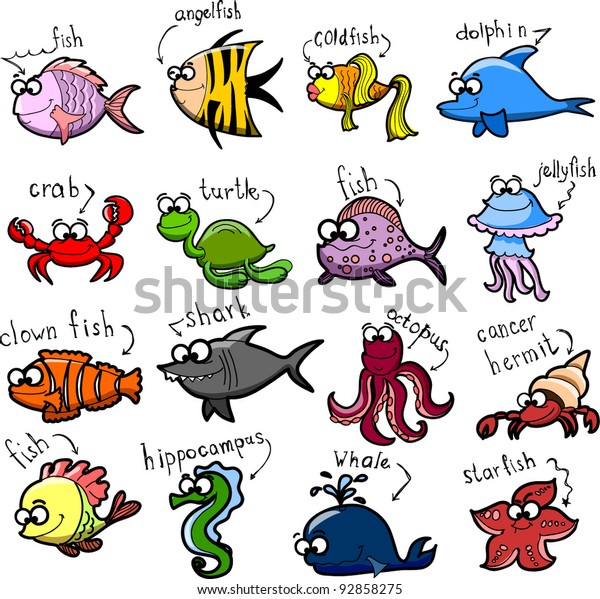 Big Set Cartoon Animals Stock Vector (Royalty Free) 92858275