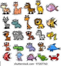 Big set of cartoon animals and fishes