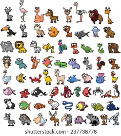 Big set of cartoon animals, vector 