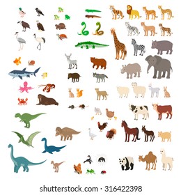 Big set of cartoon animals, vector illustrations.