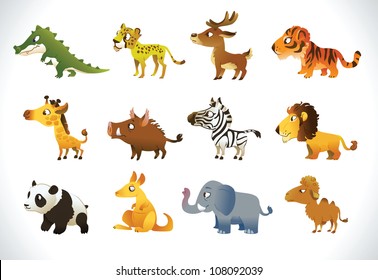 Vector Set Animals Birds Childrens Style Stock Vector (Royalty Free ...