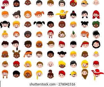 Big Set Of Cartoon Children Head