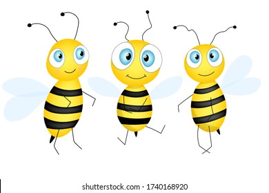 Gran serie de dibujos animados linda mascota de abejas. Una pequeña abeja vuela. Colección Wasp. Carácter vector. Icono de insecto. Diseño de plantilla para invitación, tarjetas, fondo de pantalla, jardín de infancia. Estilo Doodle.