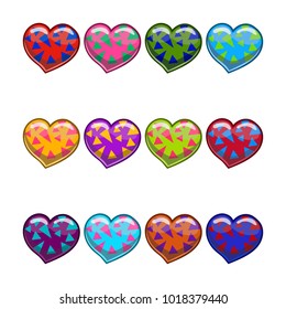 Big set with cartoon different heart