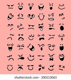 big set of cartoon facial expressions