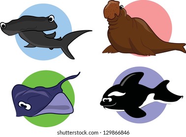 Big set of cartoon marine animals