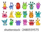 Big set of cartoon monsters. Cute monsters. Kids funny character design for posters, cards., magazins. Vector illustration