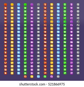 Big set of cartoon round buttons, vector gui assets collection for game design. Vector illustration for your design