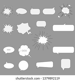 Big set of (cartoon) speech bubbles on grey background