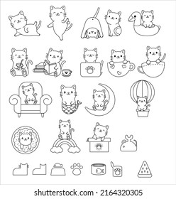 Big set cat animal cartoon hand drawn,doodle,line art style Cute cartoon funny character. Pet collection. Flat design Baby background.vector illustration