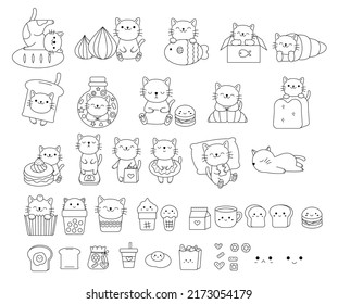 Big set cat animal cartoon hand drawn,doodle,line art style Cute cartoon funny character. Pet collection. Flat design Baby background.vector illustration