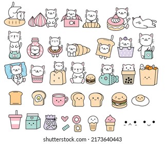 Big set cat animal cartoon hand drawn,doodle,line art style Cute cartoon funny character. Pet collection. Flat design Baby background.vector illustration