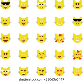 Big set of Cat Cartoon emoji icons with vector emoticon emotion large collection