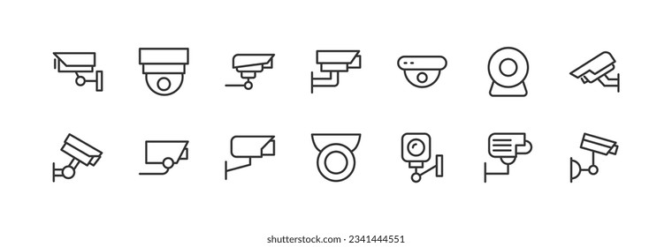 Big set of cctv line icons. Vector illustration isolated on a white background. Premium quality symbols. Stroke vector icons for concept or web graphics. Simple thin line signs.