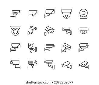 Gran conjunto de iconos de línea cctv. Ilustración vectorial aislada en un fondo blanco. Símbolos de calidad premium. Iconos vectoriales de trazo para el concepto o gráficos web. Sencillos signos de línea delgada.