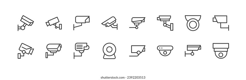 Big set of cctv line icons. Vector illustration isolated on a white background. Premium quality symbols. Stroke vector icons for concept or web graphics. Simple thin line signs.